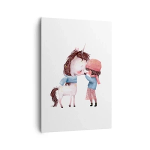 Cuadro sobre lienzo - Impresión de Imagen - Una niña y un unicornio en un paisaje invernal. - 70x100cm - Un cuento de invierno - Decoración de pared moderna para salón y dormitorio ARTTOR