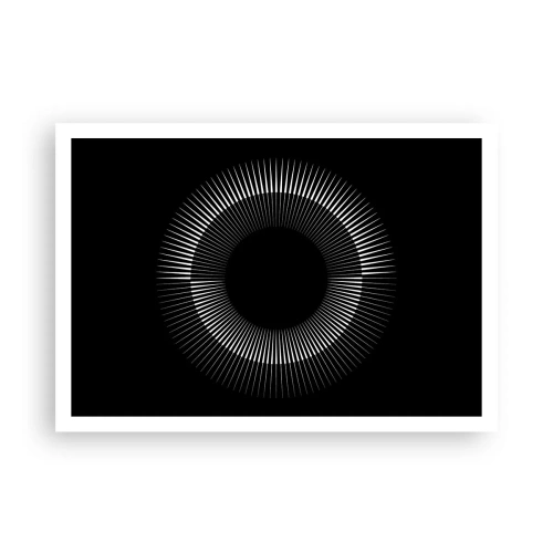 Póster - Círculo gráfico con rayos en blanco y negro - 100x70cm - Sol negro - Decoración de pared moderna para salón y dormitorio ARTTOR