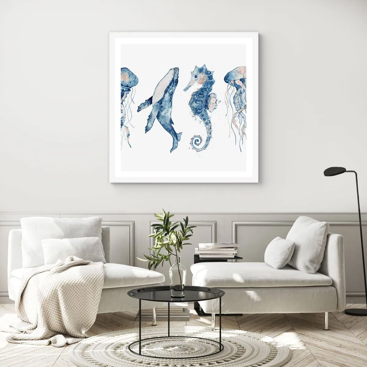 Póster en marco blanco - Fauna marina - 60x60 cm