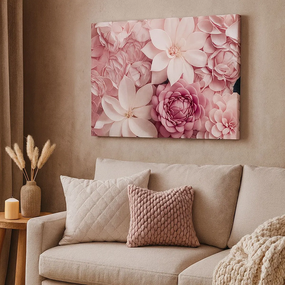 Cuadro sobre lienzo - Impresión de Imagen - Flores en tonos rosa y blanco en un enfoque artístico. - 70x50cm - Entre pétalos rosas - Decoración de pared moderna para salón y dormitorio ARTTOR