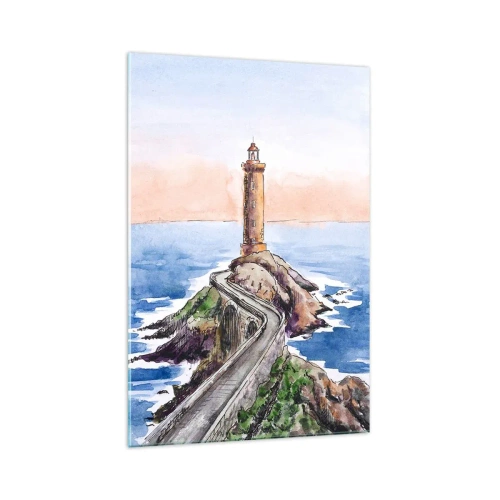Cuadro sobre vidrio - Impresiones sobre Vidrio - Un faro en una costa rocosa - 70x100cm - Frente al mar - Decoración de pared moderna para salón y dormitorio ARTTOR