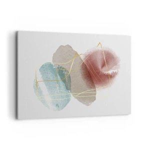 Cuadro sobre lienzo - Impresión de Imagen - Formas abstractas con colores delicados y líneas doradas. - 100x70cm - Abstracción coral del espacio - Decoración de pared moderna para salón y dormitorio ARTTOR