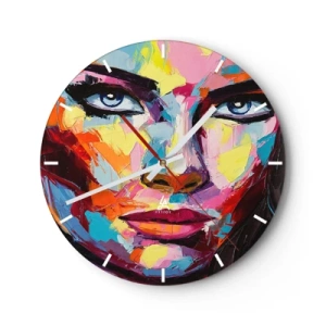 Reloj de pared - Reloj de vidrio - Retrato abstracto de una mujer en colores vivos. - 30x30cm - Un alma colorida también - Decoración de pared moderna para salón, cocina y dormitorio ARTTOR