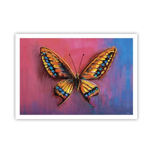 Póster - Mariposa colorida sobre un fondo abstracto - 100x70cm - Una joya de la naturaleza - Decoración de pared moderna para salón y dormitorio ARTTOR