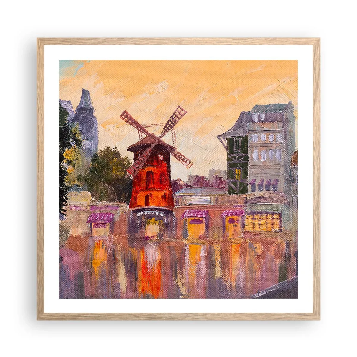 Póster en marco roble claro - Iconos parisinos - Moulin Rouge - 60x60 cm