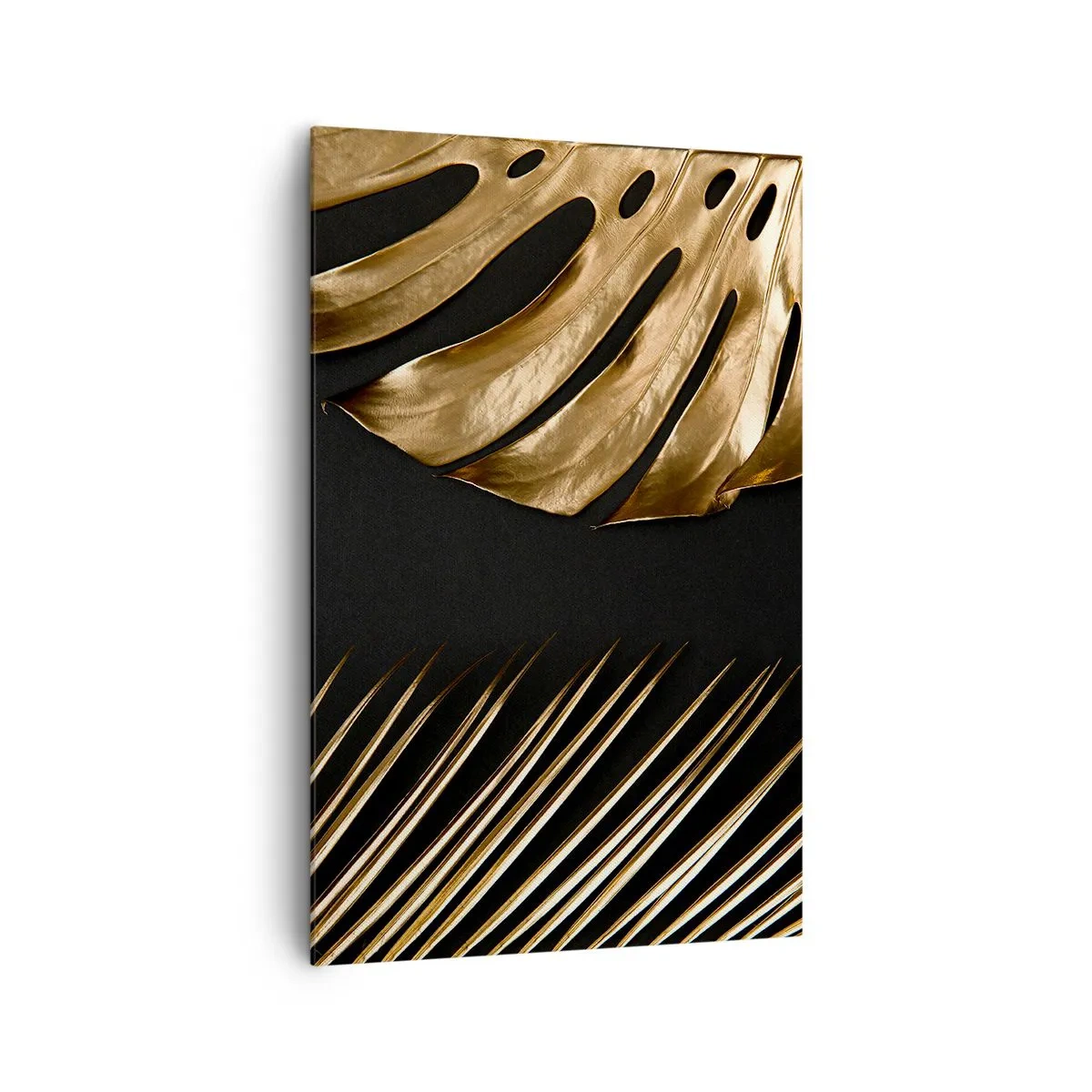 Cuadro sobre lienzo - Impresión de Imagen - Hojas doradas sobre fondo negro - 80x120cm - Diferente, e igualmente valioso - Decoración de pared moderna para salón y dormitorio ARTTOR