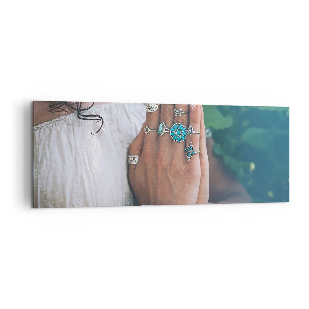 Cuadro sobre lienzo - Impresión de Imagen - Manos decoradas con joyas boho - 140x50cm - Conocimiento interior - Decoración de pared moderna para salón y dormitorio ARTTOR
