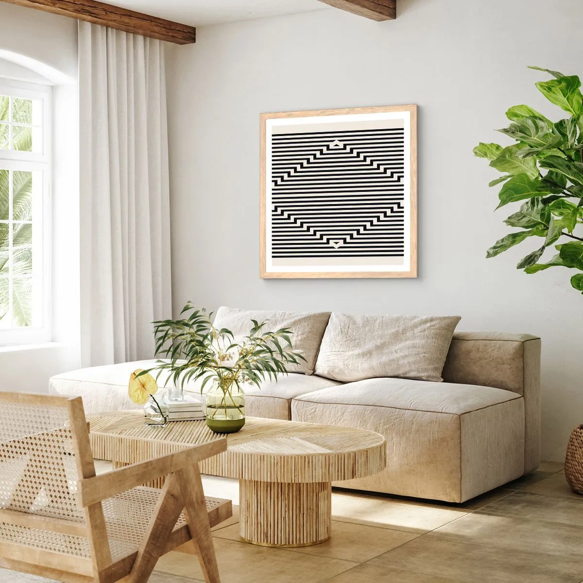 Póster en marco roble claro - Ilusión geométrica - 60x60 cm