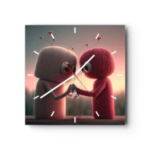 Reloj de pared - Reloj de vidrio - Personajes de hilo en un encantador entorno con temática de corazones. - 30x30cm - Todo el mundo puede amar - Decoración de pared moderna para salón y dormitorio ARTTOR