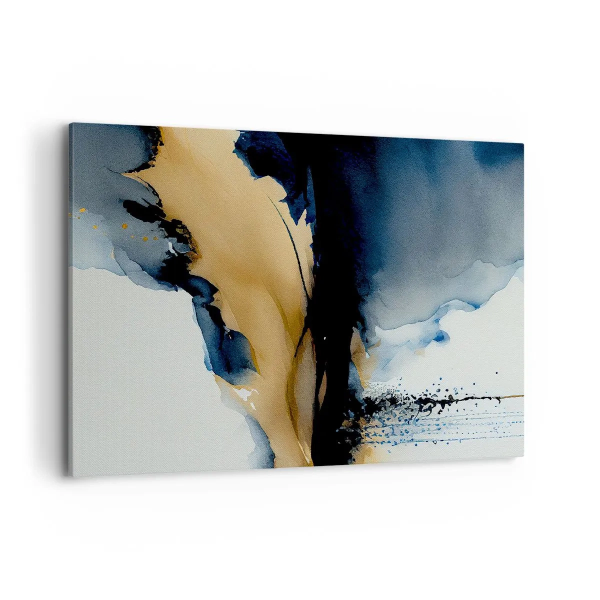 Cuadro sobre lienzo - Impresión de Imagen - Una composición abstracta en tonos azul marino y dorado. - 100x70cm - Tras el telón - Decoración de pared moderna para salón y dormitorio ARTTOR