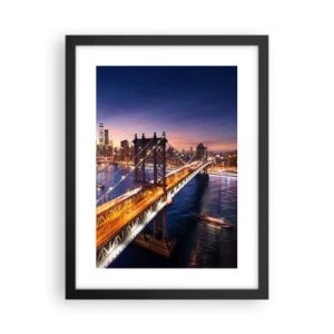 Póster en marco negro - Un puente luminoso hacia el corazón de la ciudad - 30x40 cm