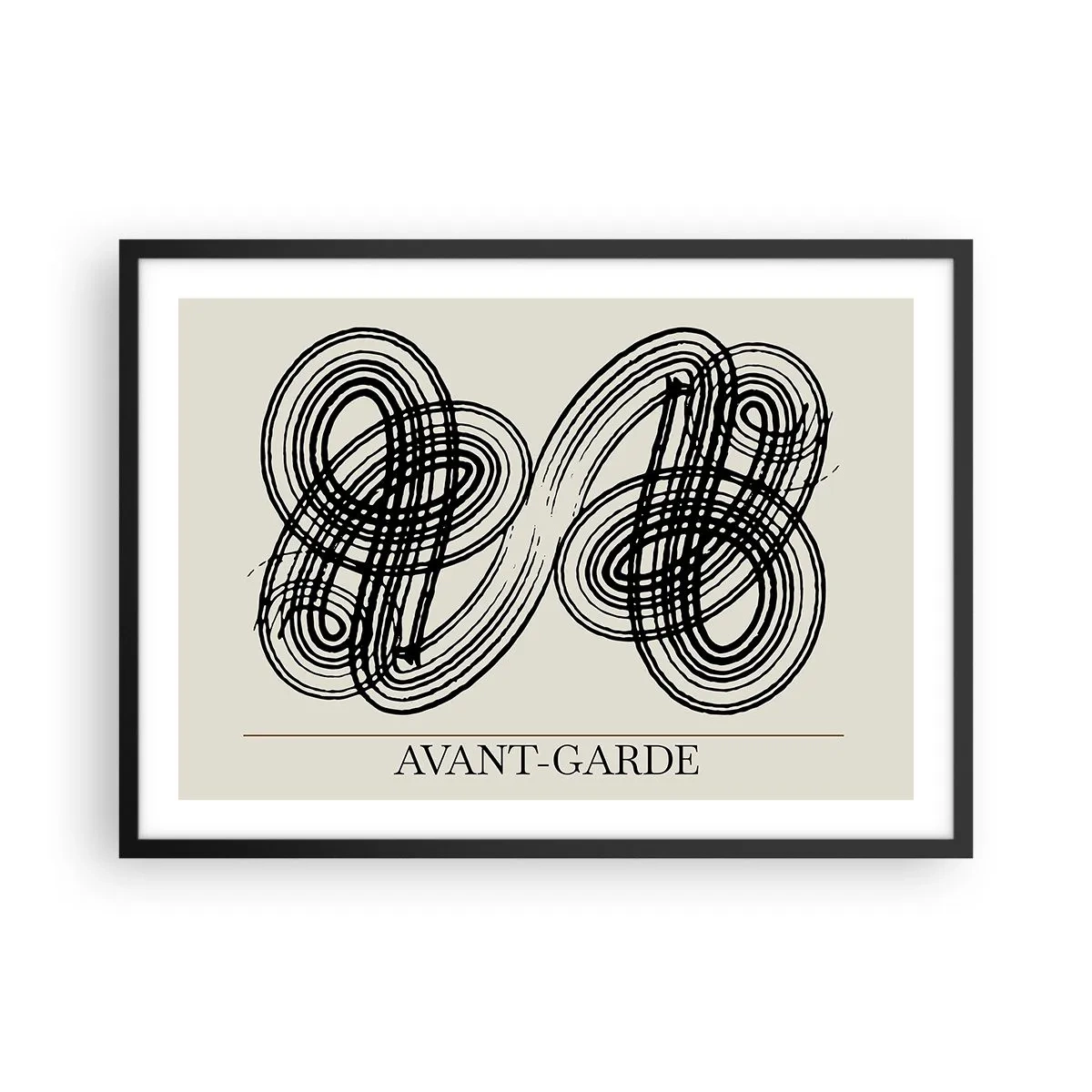 Póster en marco negro - Líneas negras abstractas sobre fondo claro en estilo vanguardista. - 70x50cm - Salió espontáneamente - Decoración de pared moderna para salón y dormitorio ARTTOR