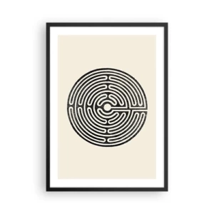 Póster en marco negro - Un laberinto minimalista en blanco y negro sobre un fondo claro. - 50x70cm - Orden misterioso - Decoración de pared moderna para salón y dormitorio ARTTOR