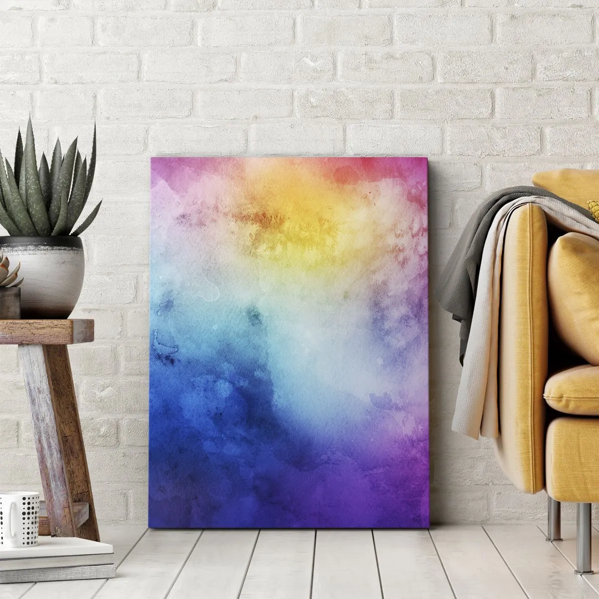 Cuadro sobre lienzo - Impresión de Imagen - Una composición abstracta en tonos pastel de rosa y azul. - 70x100cm - Casi en el séptimo cielo - Decoración de pared moderna para salón y dormitorio ARTTOR