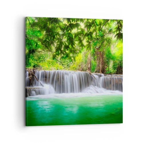 Cuadro sobre lienzo - Impresión de Imagen - Cascada en verde - 70x70 cm