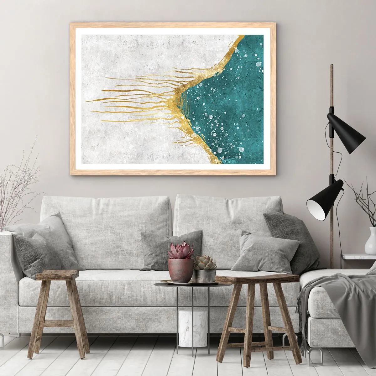 Póster en marco roble claro - Marea dorada - 40x30 cm