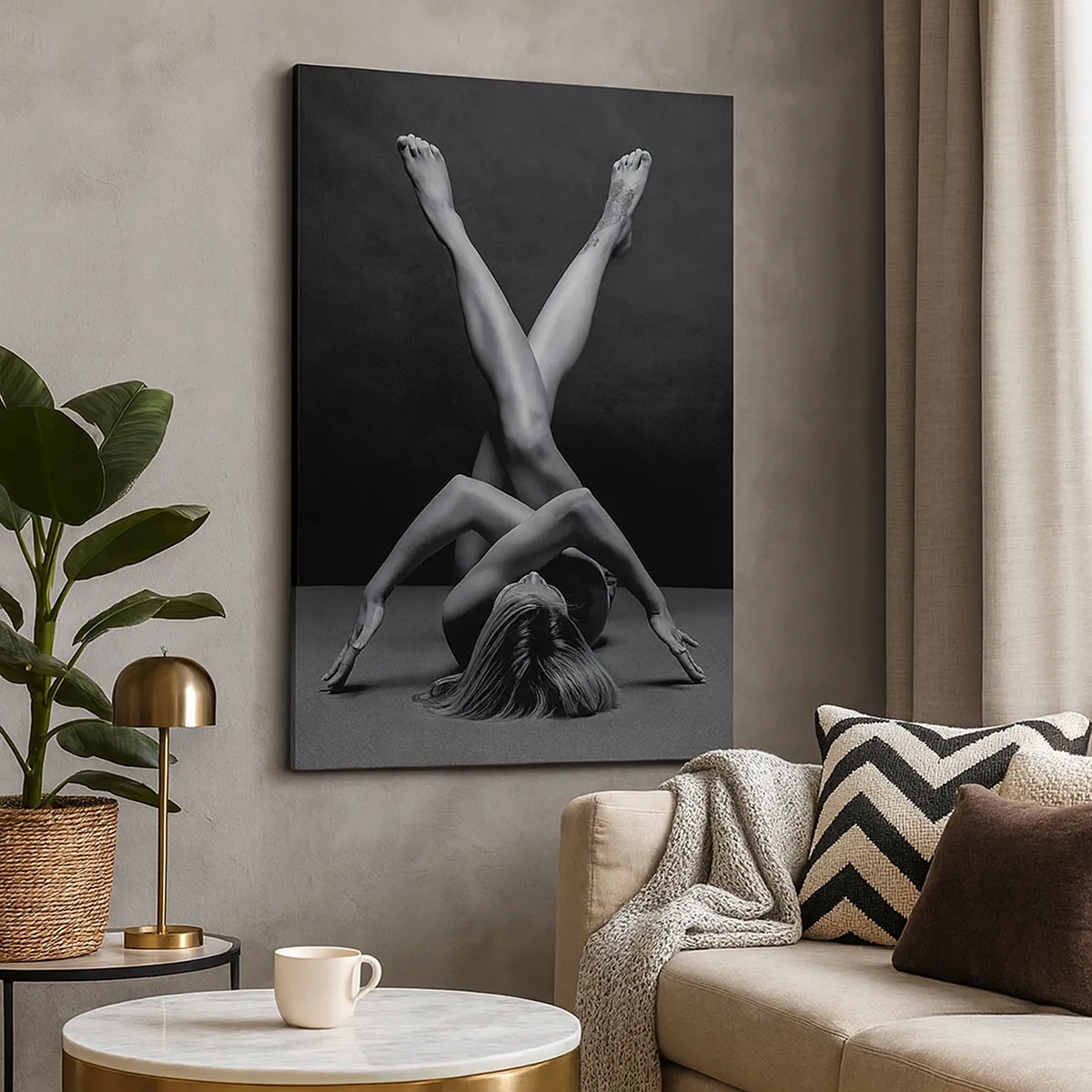 Cuadro sobre lienzo - Impresión de Imagen - Una interpretación artística de una mujer en blanco y negro. - 50x70cm - Geometría al desnudo - Decoración de pared moderna para salón y dormitorio ARTTOR