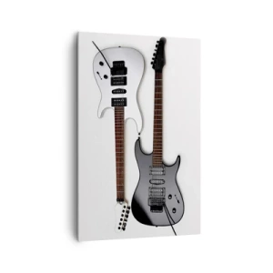 Cuadro sobre lienzo - Impresión de Imagen - Dos guitarras eléctricas en blanco y negro sobre fondo claro. - 80x120cm - Armonía de formas - Decoración de pared moderna para salón y dormitorio ARTTOR