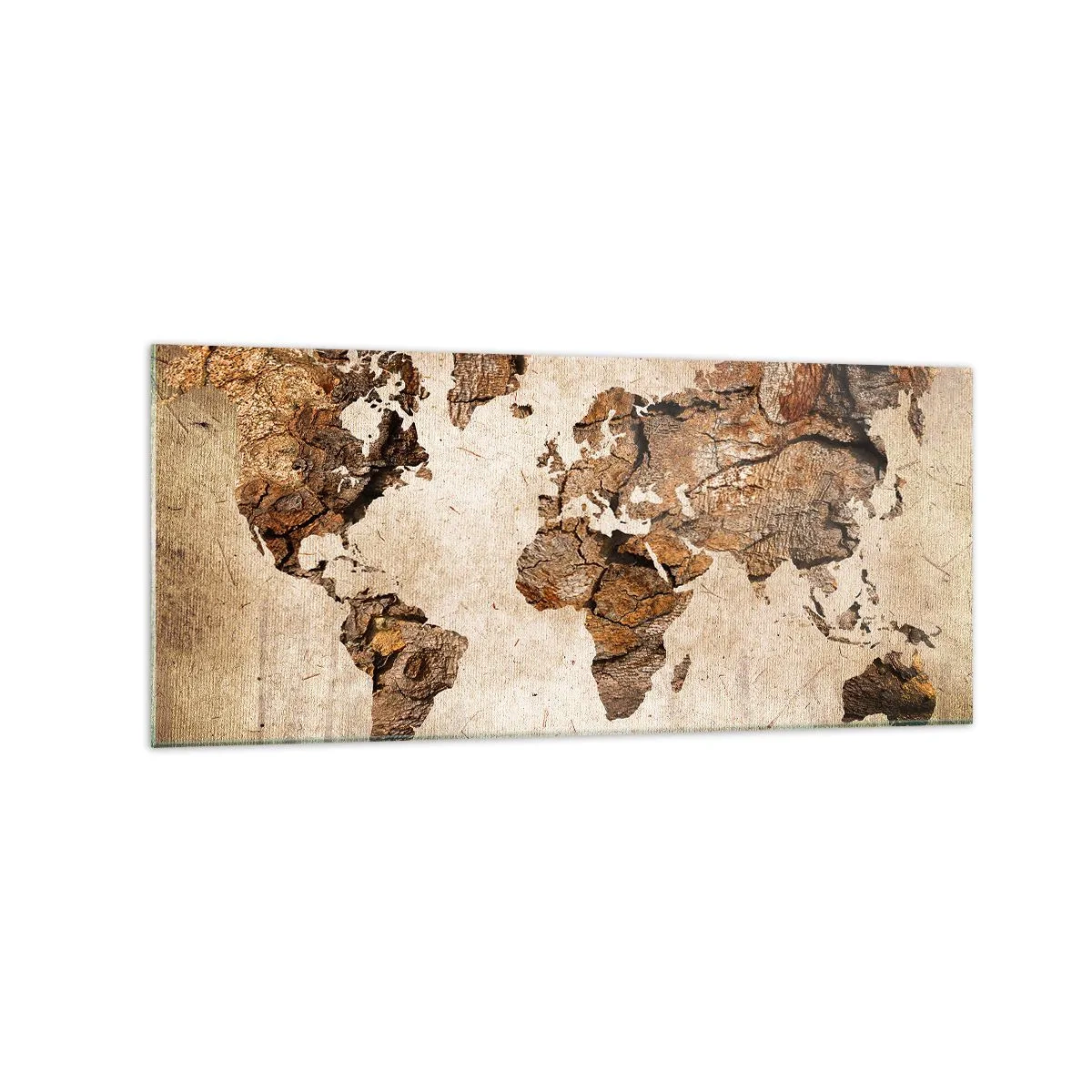 Cuadro sobre vidrio - Impresiones sobre Vidrio - Un mapa del mundo en estilo rústico de madera. - 120x50cm - El descubrimiento del mundo - Decoración de pared moderna para salón y dormitorio ARTTOR