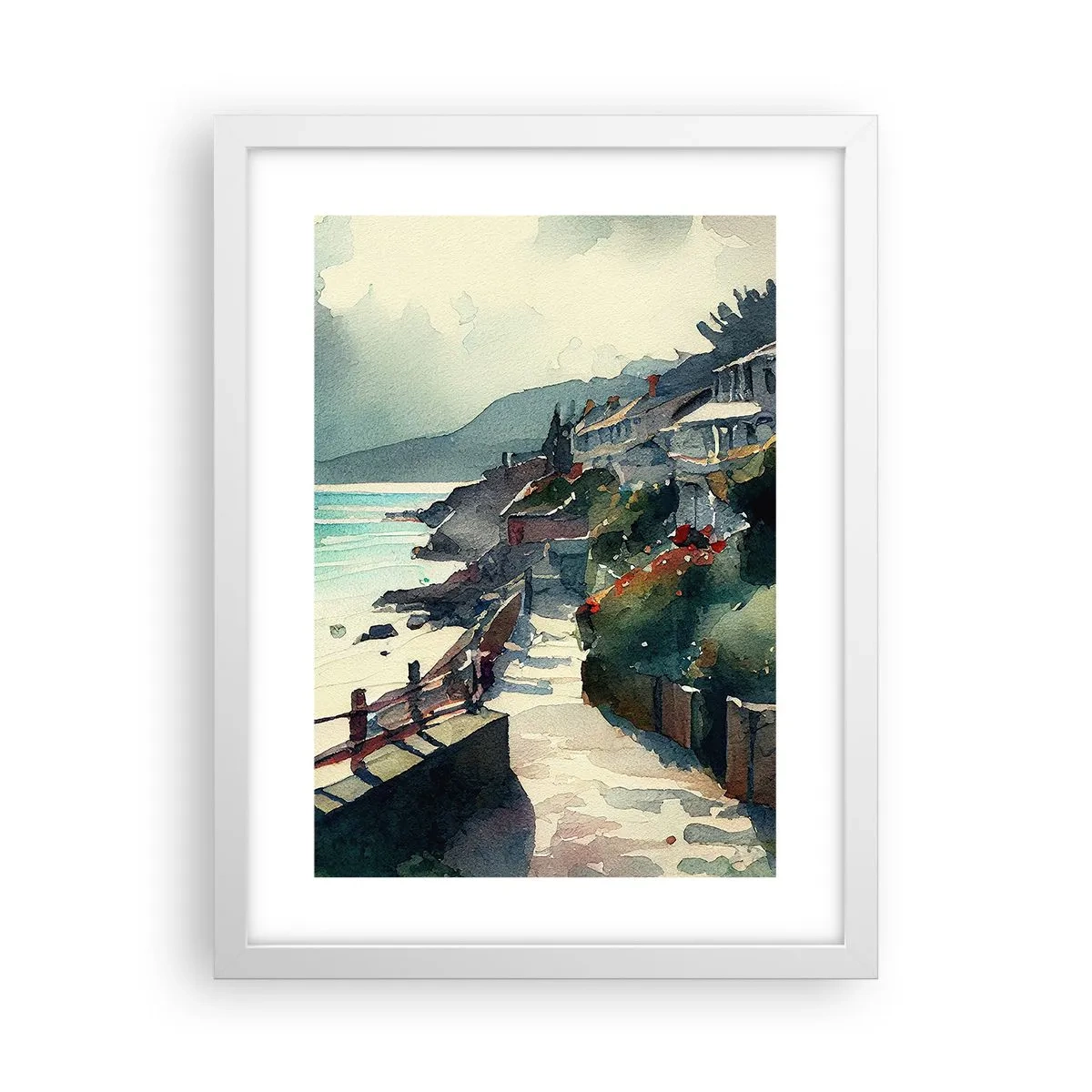 Póster en marco blanco - Ciudad mediterránea - 30x40 cm