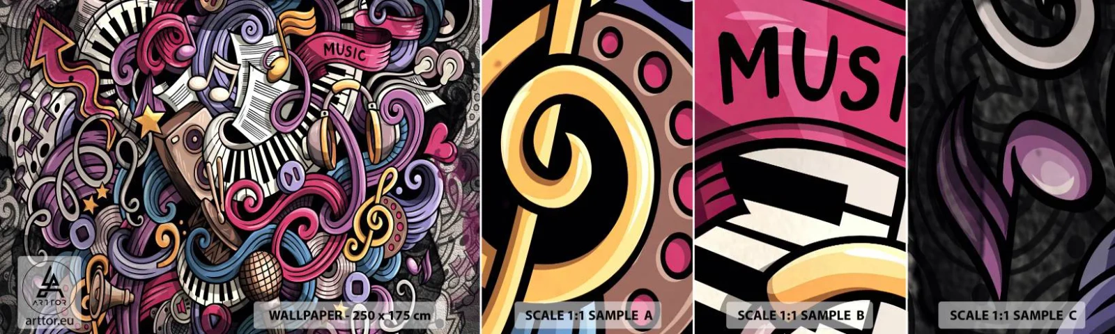 Muestra de fotomural autoadhesivo Deluxe Sticker - Una melodía complicada - Música, Mural, Pintada - 100x30 cm