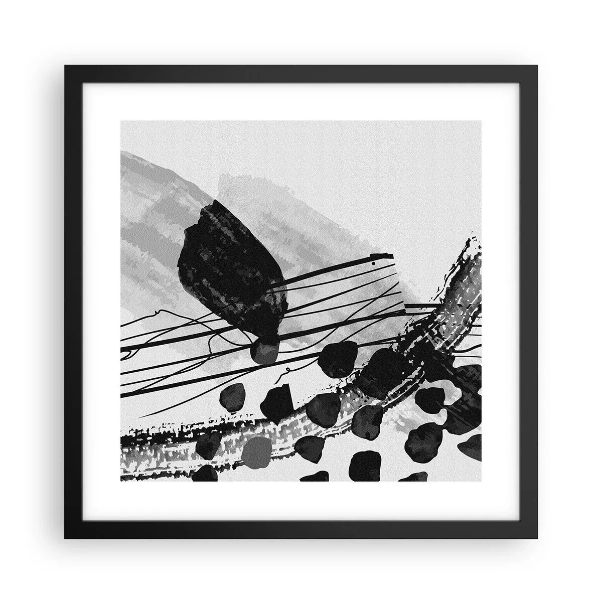 Póster en marco negro - Abstracción orgánica en blanco y negro - 40x40 cm
