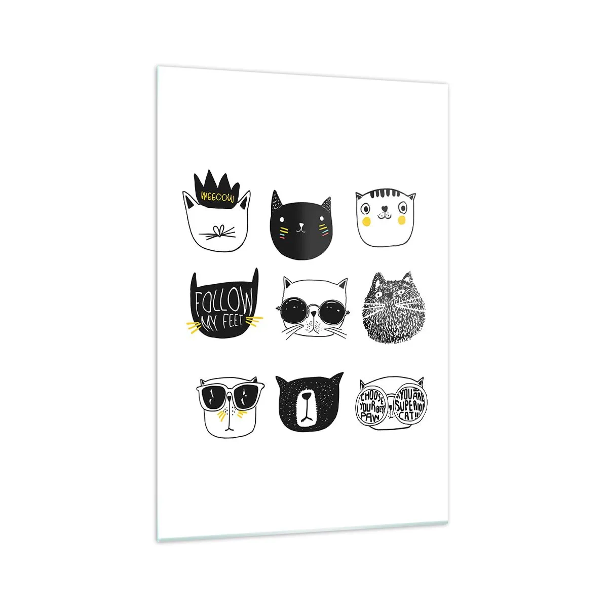 Cuadro sobre vidrio - Impresiones sobre Vidrio - Ilustraciones de gatos con estilo minimalista - 70x100cm - Cada uno diferente - Decoración de pared moderna para salón y dormitorio ARTTOR