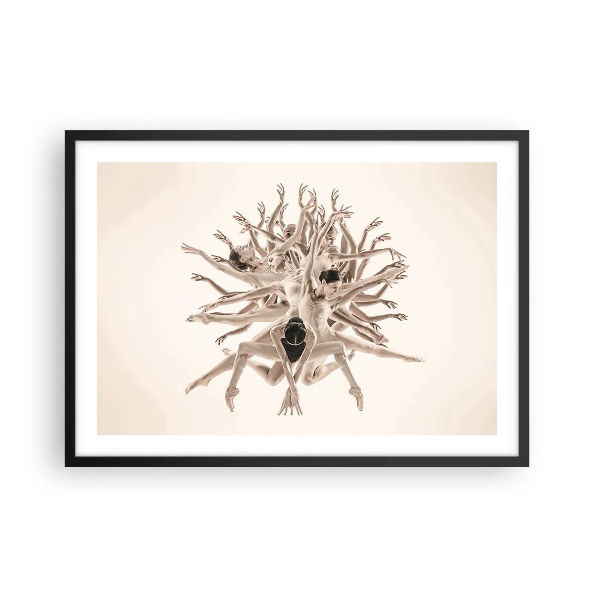 Póster en marco negro - Composición abstracta de bailarines en movimiento. - 70x50cm - Floreciendo en la danza - Decoración de pared moderna para salón y dormitorio ARTTOR