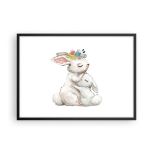 Póster en marco negro - Lindos conejos en colores pastel - 70x50cm - En ningún lugar mejor que con mamá - Decoración de pared moderna para salón y dormitorio ARTTOR