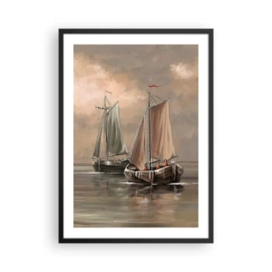 Póster en marco negro - Veleros en un mar tranquilo en colores pastel - 50x70cm - El regreso de los marineros - Decoración de pared moderna para salón y dormitorio ARTTOR