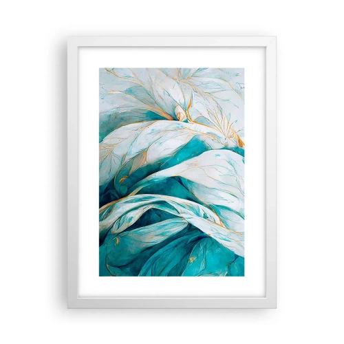 Póster en marco blanco - Abstracción azul con motivos dorados - 30x40 cm