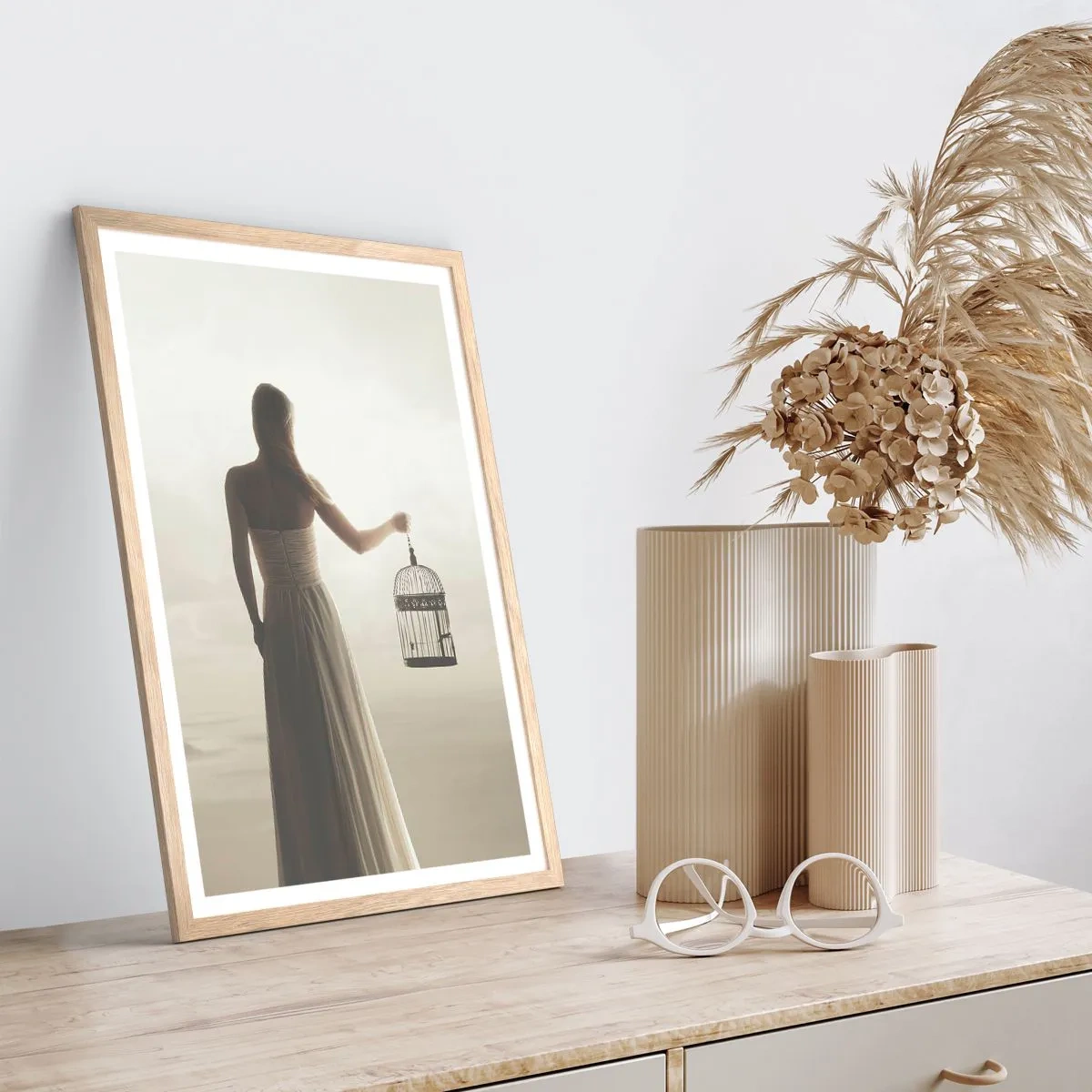 Póster en marco roble claro - Sé libre - 50x70 cm