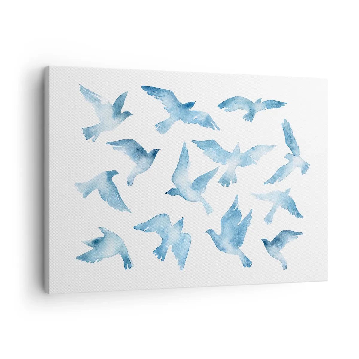 Cuadro sobre lienzo - Impresión de Imagen - Una acuarela sutil que representa pájaros voladores. - 70x50cm - Pájaros azules - Decoración de pared moderna para salón y dormitorio ARTTOR
