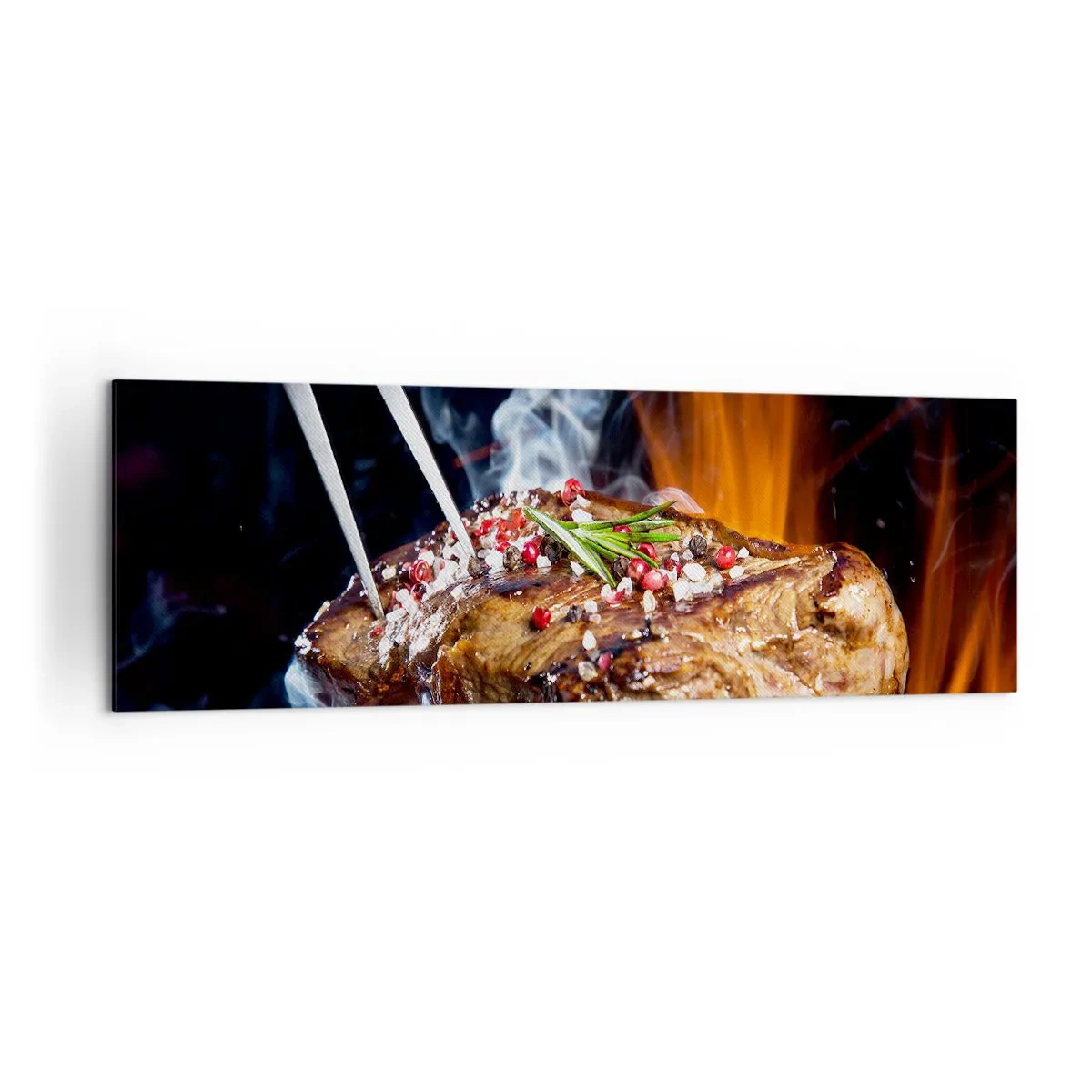 Cuadro sobre lienzo - Impresión de Imagen - Filete a la parrilla con especias - 160x50cm - Jugoso y fragante - Decoración de pared moderna para salón y dormitorio ARTTOR