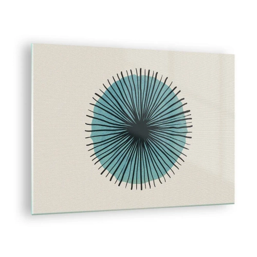 Cuadro sobre vidrio - Impresiones sobre Vidrio - Patrón geométrico en tonos turquesa y negro. - 70x50cm - Radiante en azul - Decoración de pared moderna para salón y dormitorio ARTTOR