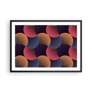 Póster en marco negro - Círculos geométricos en tonos rosa, morado y dorado. - 70x50cm - En un ritmo circular - Decoración de pared moderna para salón y dormitorio ARTTOR