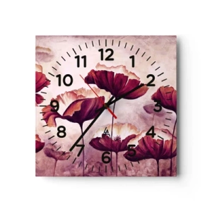 Reloj de pared - Reloj de vidrio - Pétalo rojo y blanco - 30x30 cm