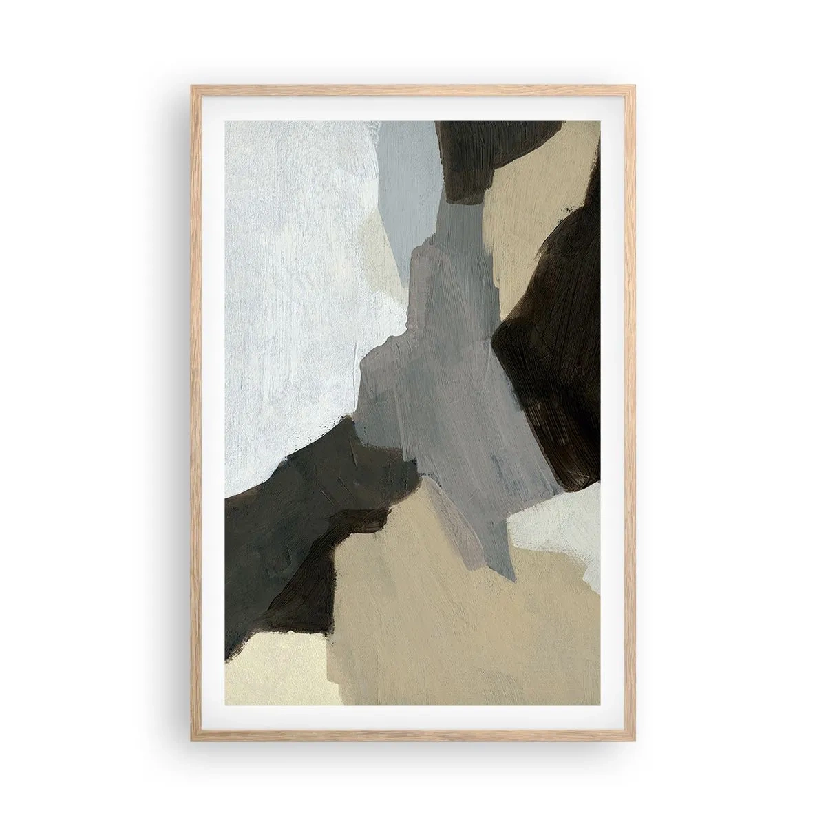 Póster en marco roble claro - Abstracción: partes del gris - 61x91 cm
