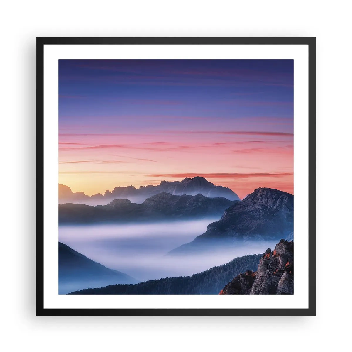 Póster en marco negro - Sobre los valles - 60x60 cm