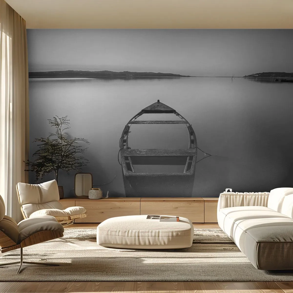 Fotomural Premium Canvas - Anhelo y melancolía - Paisaje, Lago, Bote - 250x175 cm