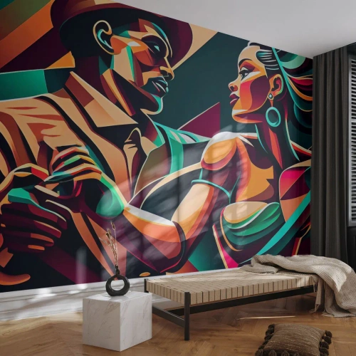 Fotomural Premium Canvas - Al ritmo del corazón - Cubismo, Pareja, Bailar - 250x175 cm