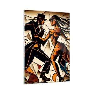 Cuadro sobre vidrio - Impresiones sobre Vidrio - Una pareja dinámica bailando en forma abstracta. - 80x120cm - Danza de pasión - Decoración de pared moderna para salón y dormitorio ARTTOR