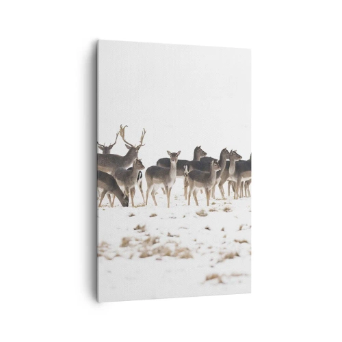 Cuadro sobre lienzo - Impresión de Imagen - Una manada de ciervos sobre un fondo nevado. - 80x120cm - ¿Se acerca la Navidad? - Decoración de pared moderna para salón y dormitorio ARTTOR