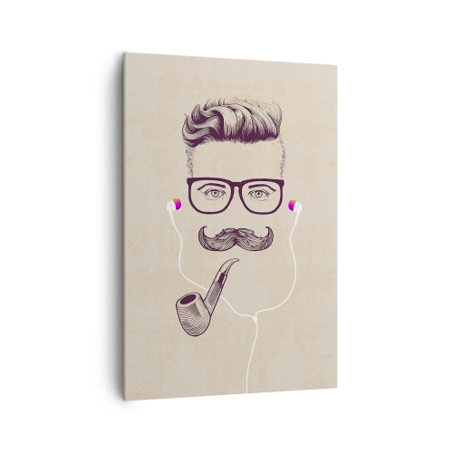 Cuadro sobre lienzo - Impresión de Imagen - Retrato retro de un hombre con pipa, auriculares y gafas. - 70x100cm - Moda masculina - Decoración de pared moderna para salón y dormitorio ARTTOR