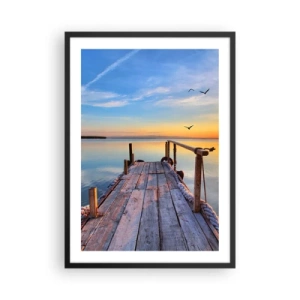 Póster en marco negro - Un muelle al atardecer sobre un lago tranquilo - 50x70cm - Caminando hacia el sol - Decoración de pared moderna para salón y dormitorio ARTTOR
