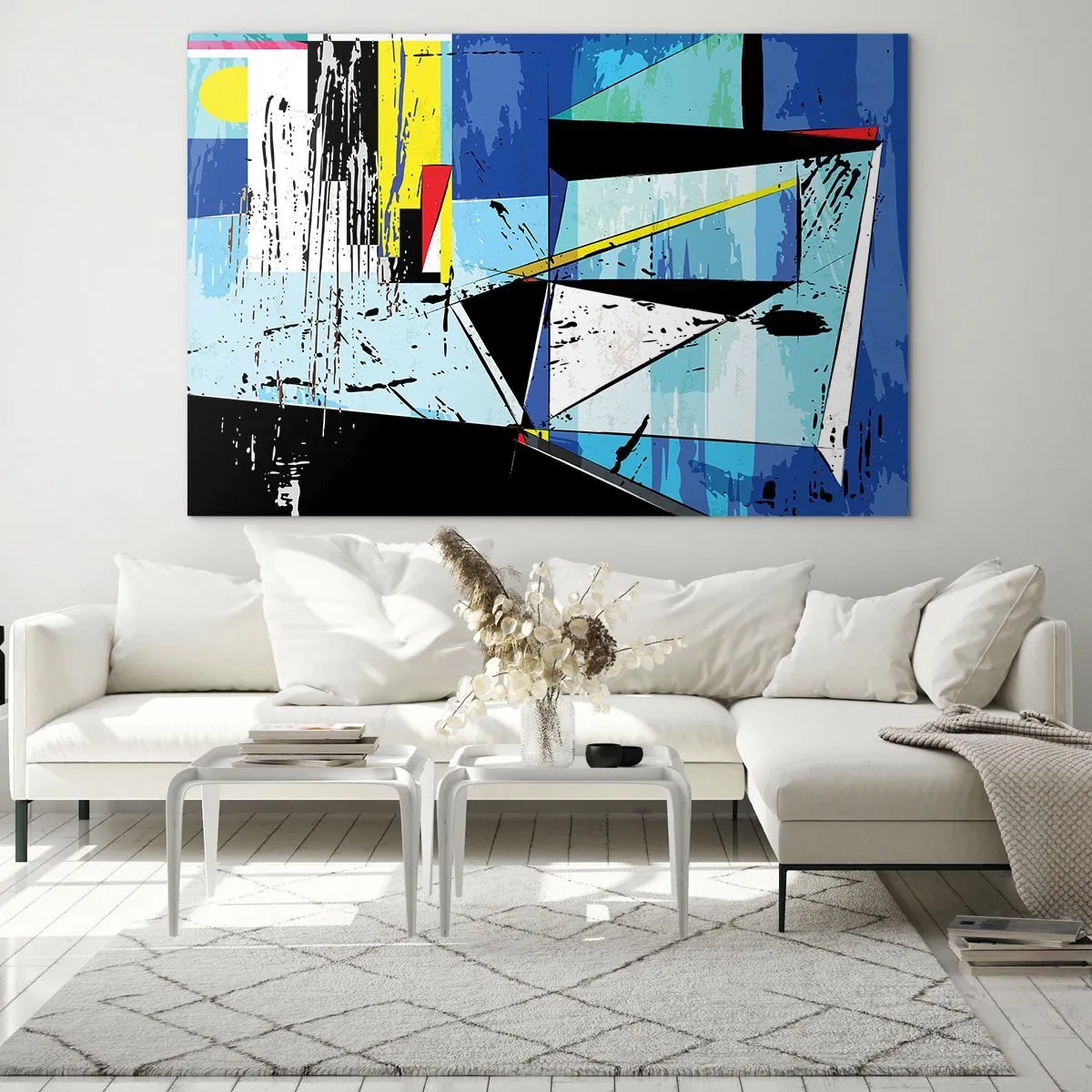 Cuadro sobre vidrio - Impresiones sobre Vidrio - Composición geométrica abstracta en tonos azules. - 70x50cm - Mirando el mundo desde un ángulo distinto - Decoración de pared moderna para salón y dormitorio ARTTOR