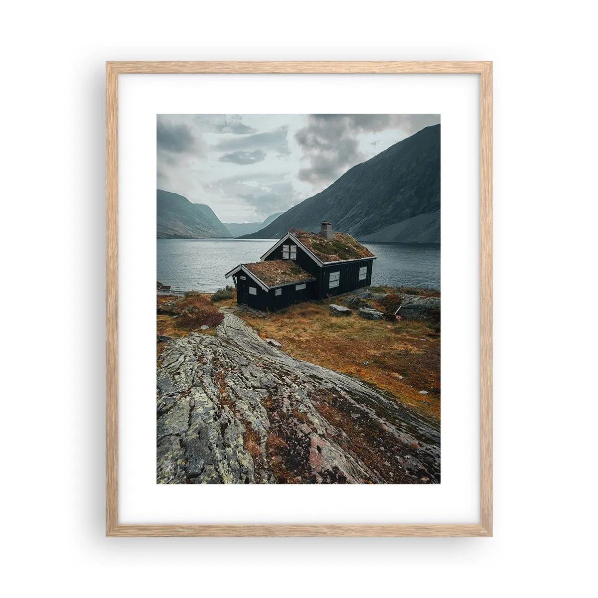 Póster en marco roble claro - Verano en los fiordos - 40x50 cm