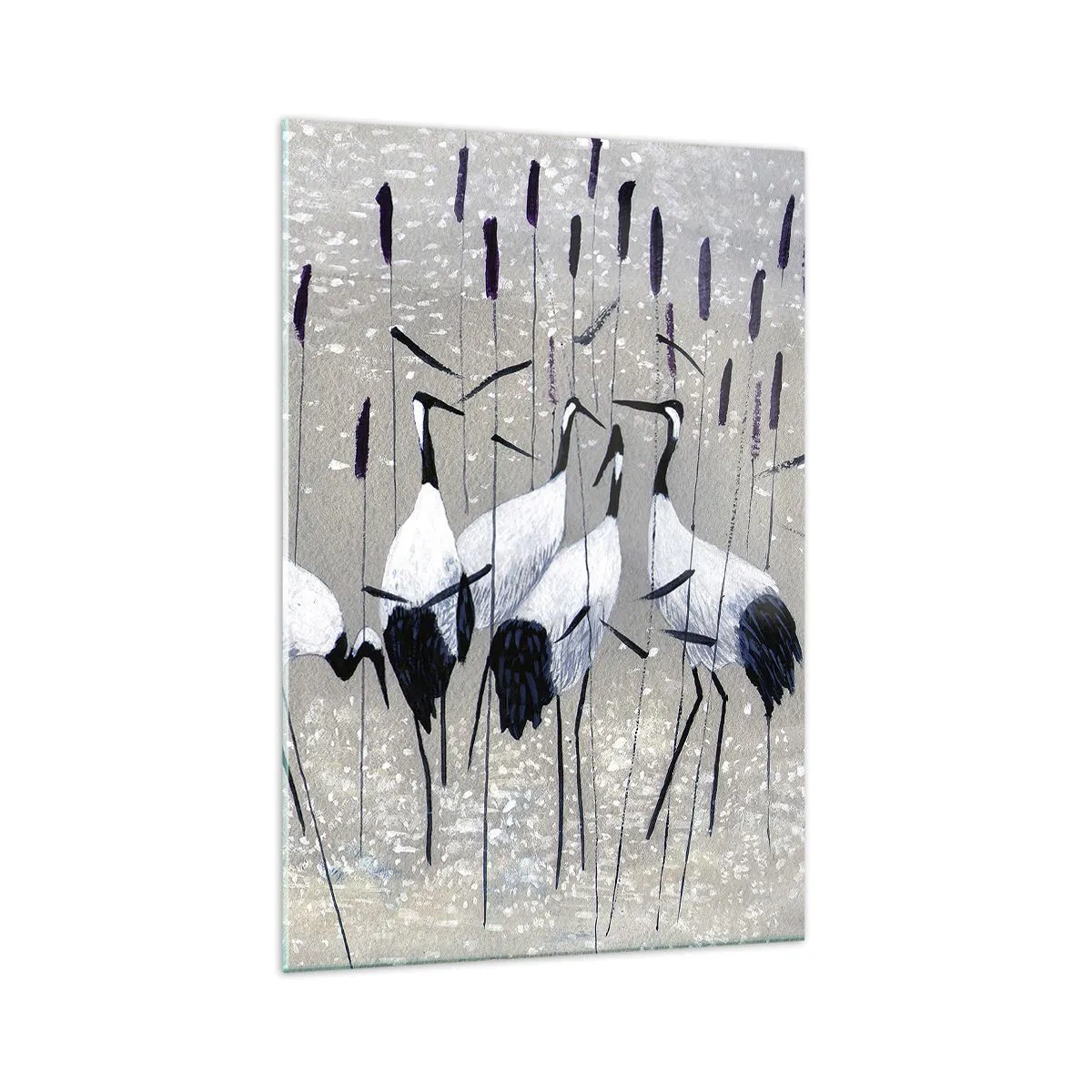 Cuadro sobre vidrio - Impresiones sobre Vidrio - Garzas en la hierba contra un fondo tranquilo - 70x100cm - Entre los suyos - Decoración de pared moderna para salón y dormitorio ARTTOR