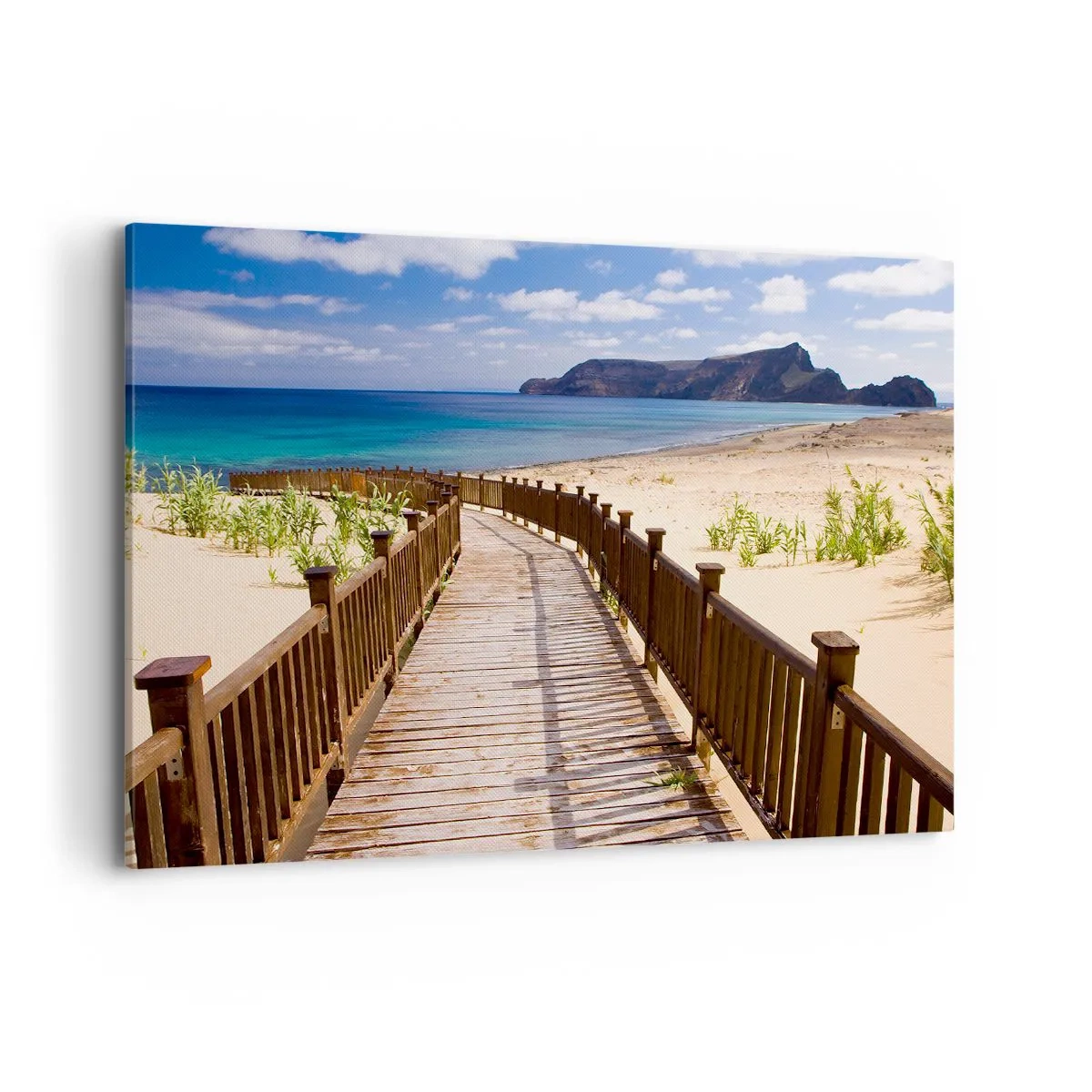 Cuadro sobre lienzo - Impresión de Imagen - Camino de madera que conduce a la playa con vistas al mar. - 120x80cm - Llévame a la isla de la felicidad - Decoración de pared moderna para salón y dormitorio ARTTOR