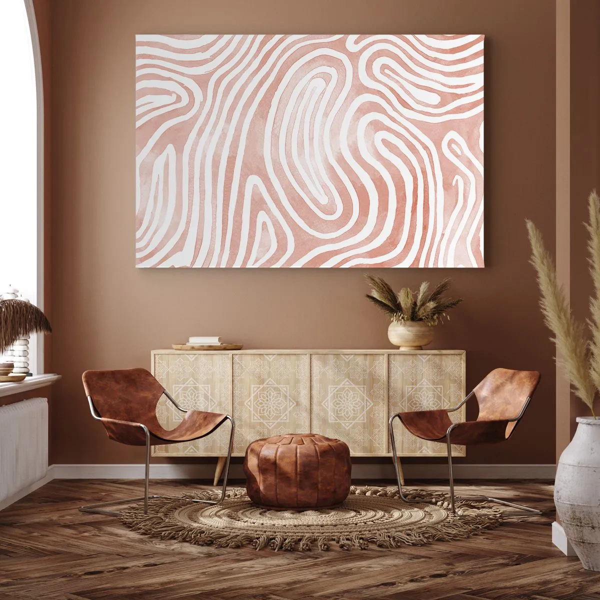 Cuadro sobre lienzo - Impresión de Imagen - Patrón abstracto en tonos rosa y blanco. - 70x50cm - En un laberinto de coral - Decoración de pared moderna para salón y dormitorio ARTTOR
